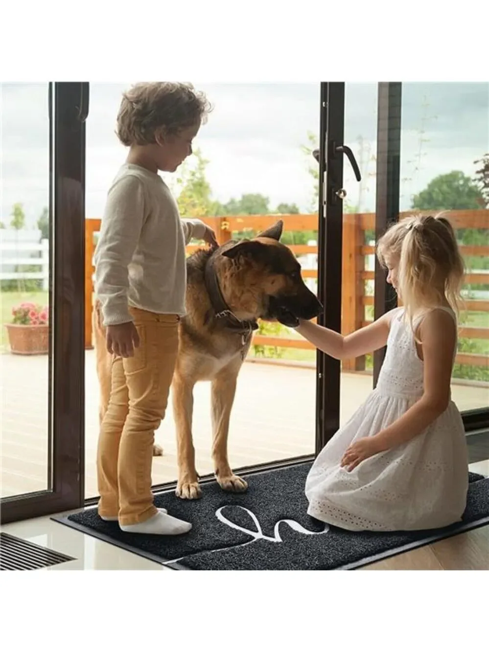 Welcome Door Mat 30x17 Black Outdoor Indoor Low Profile Non Slip Entryway Rug